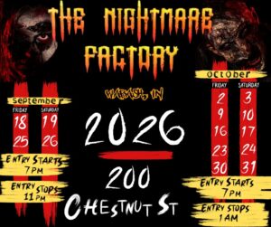 Nightmare Factory Wabash 2026 Calendar Dates Times