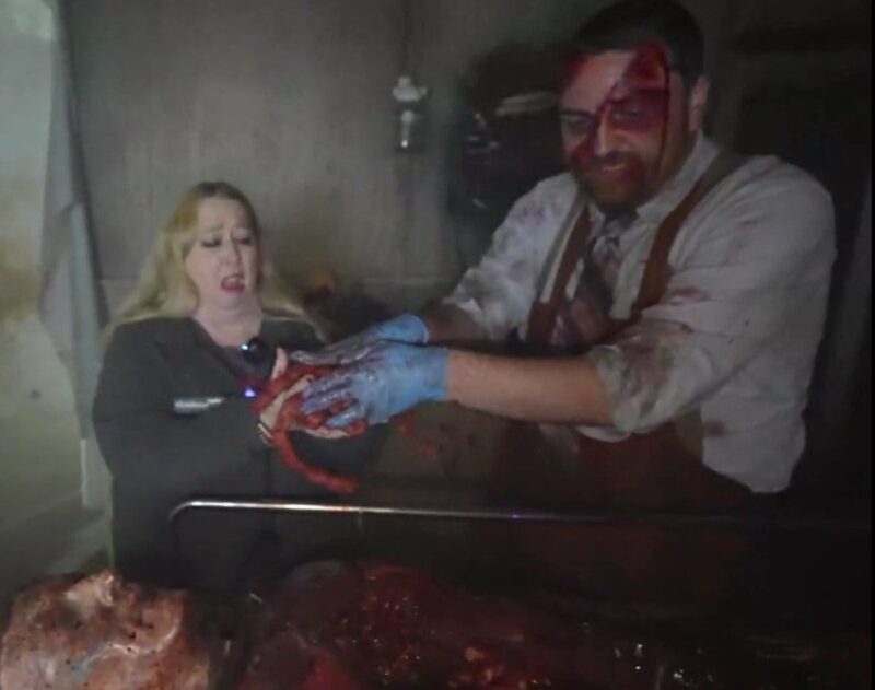 Tammy Grabbing A Bloody Hand Full of Intestines an Actor Gave Her at Asylum X Haunted Attraction