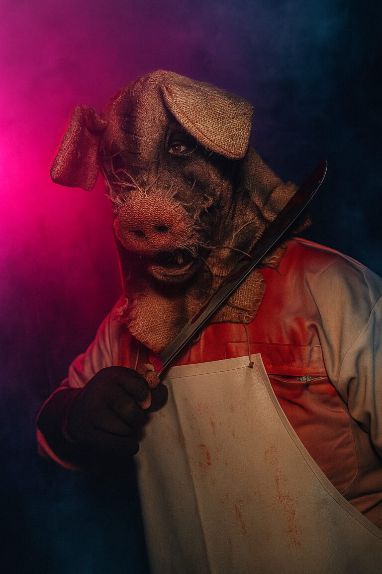 Cerdo con hacha en mano